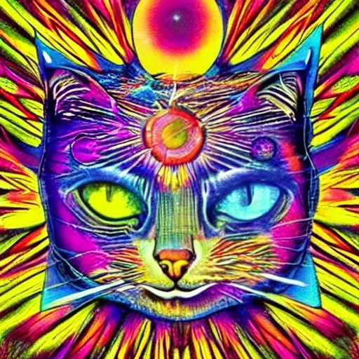 cats high on DMT, wide angel, Trippy