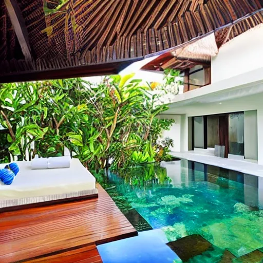 the best quality bali beach villa designed by bill bensley, courtyard view
