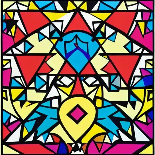 spiritual painting with  geometric figures with the style of Romero Brito, realistic, sharp focus, 8k high definition, insanely detailed, intricate, elegant,  and colorful