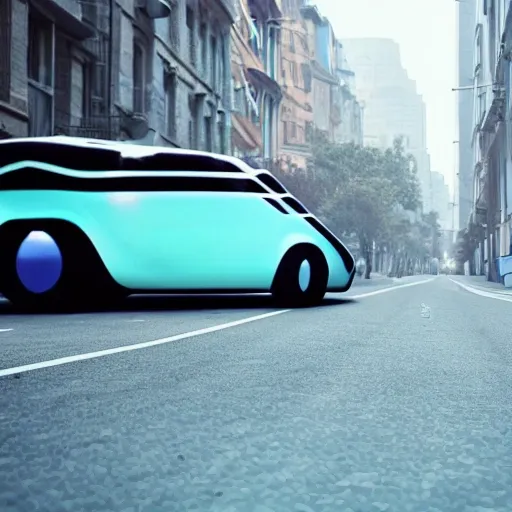 car in a futuristic street