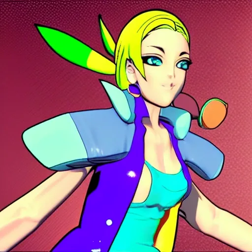 Retro comic style artwork, Color splash, rendered in autodesk 3ds max of a A anime girl of a fighting game