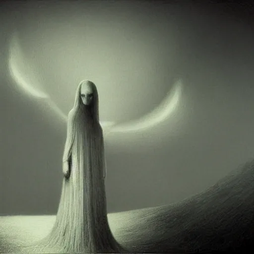 scary, detai, distilled ,Robot angel female on Zdzisław Beksiński style