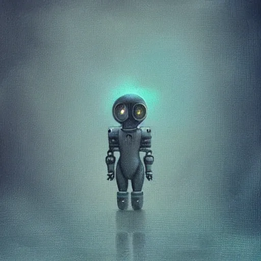 cute, detai, distilled ,Robot angel female, on Zdzisław Beksiński style