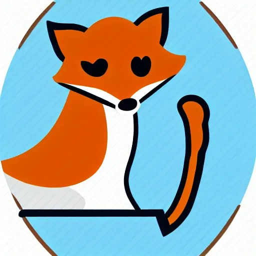 a fox with letter A , flat icon, realistic, sun is behind

