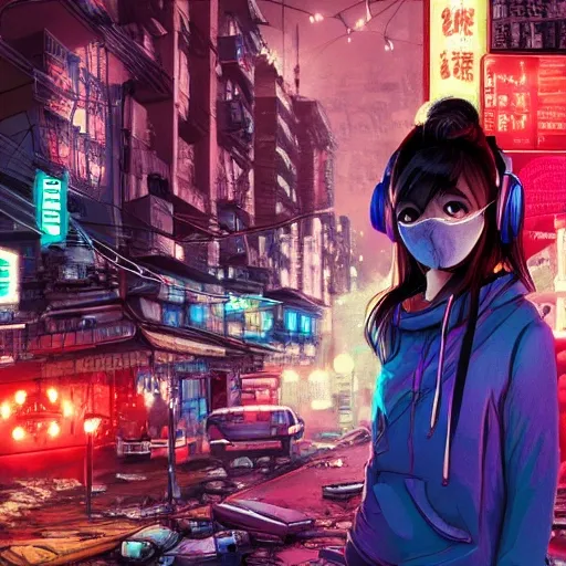 AI Art: 2D Girl in cyberpunk reality by @JkWW 💜🐖