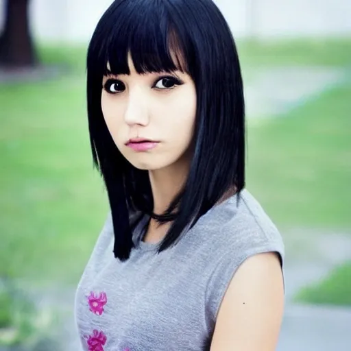 black hair, short hair, crossed bangs, short_ponytail, crossed bangs, gag, gokkun, 