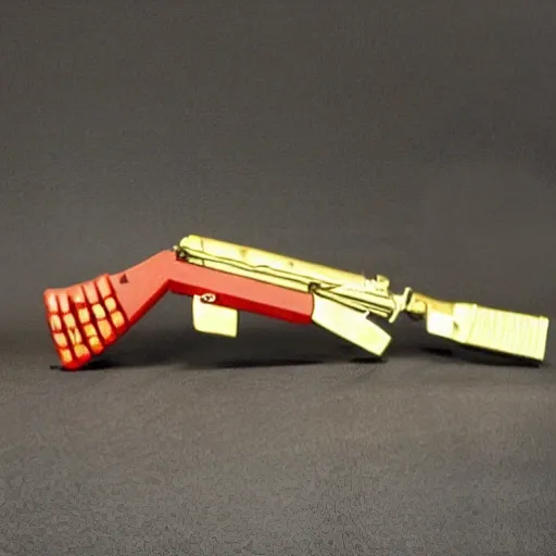 ak 47 de oro con mira de punto rojo con lansa granadas , 3D