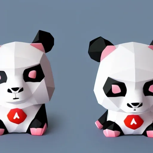 kawaii low poly panda character, 3d isometric render, white background, ambient occlusion, unity engine