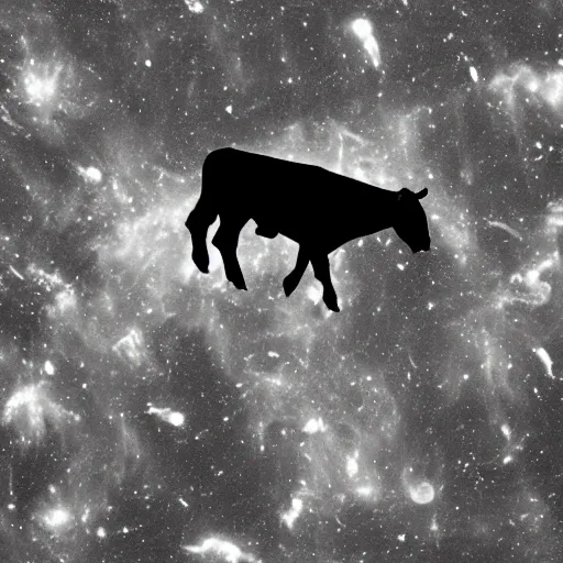 black and white cows levitating in the galaxy, a planet, a parallel universe spitting out milk, super resolution detail