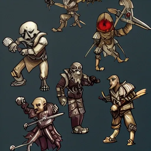 Fantasy, (battlefield), sci-fi, RPG classes fighting, skeleton enemies