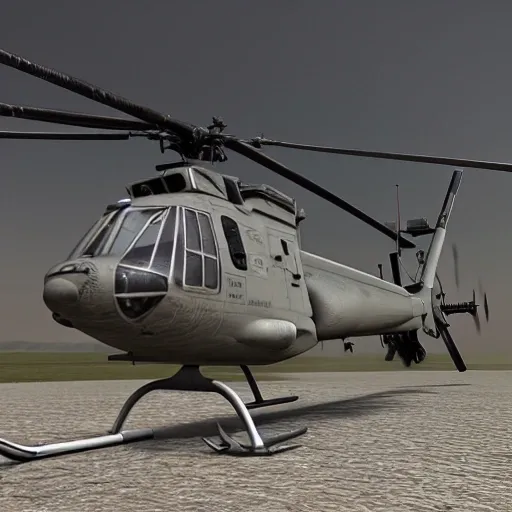 a photorealistic image of a military helicopter