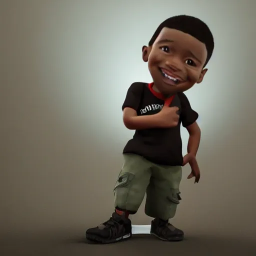 Young boy findin his way in darkness. 3 d rendering. unreal engine. amazing likeness. very detailed. cartoon caricature. 