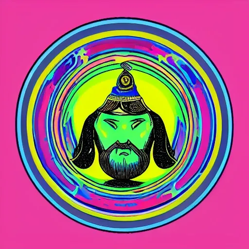 Trippy colored logo of ancient wizard smoking 