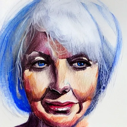 , Water Color 
lady，close up，white hair, Oil Painting, Pencil Sketch