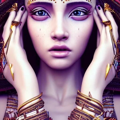 portrait of a stunningly beautiful alluring and attractive tribal female maiden, depth of field, zeiss lens, detailed, symmetrical, centered, fashion photoshoot, breathtaking, 8k resolution, extremely detailed, beautiful, establishing shot, artistic, octane render, 3D