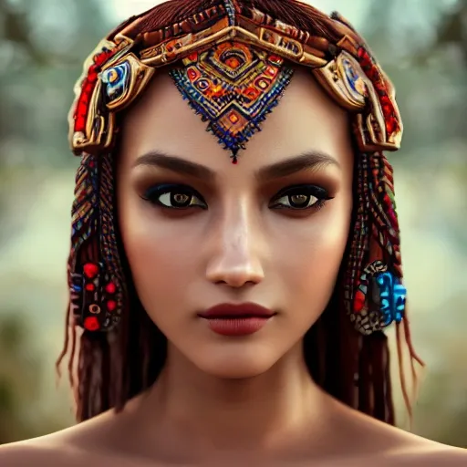 portrait of a stunningly beautiful alluring and attractive tribal female maiden, depth of field, zeiss lens, detailed, symmetrical, centered, fashion photoshoot, breathtaking, 8k resolution, extremely detailed, beautiful, establishing shot, artistic, octane render, , Cartoon