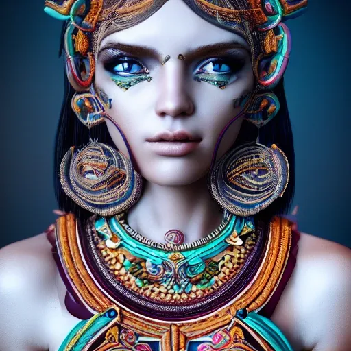 portrait of a stunningly beautiful alluring and attractive tribal female maiden, depth of field, zeiss lens, detailed, symmetrical, centered, fashion photoshoot, breathtaking, 8k resolution, extremely detailed, beautiful, establishing shot, artistic, octane render, Trippy