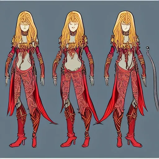 character design sheet, full body of a Empathic Warrior with long flowing hair and intricate clothing, in a style reminiscent of classic fantasy art, character concept --chaos 0