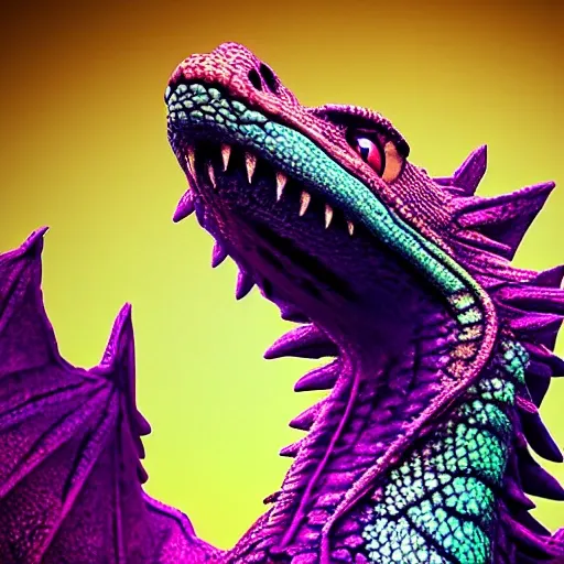 Realistic, photo, 8k, beautiful dragon, green, blue, red, yellow, purple 