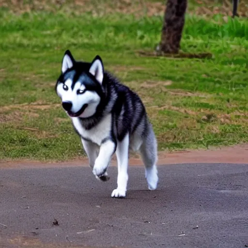 Cartoon, CACHORRA husky OJOS AZULES PELAJE CORTO, CORRIENDO EN PARQUE 
