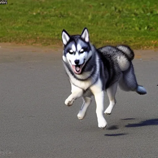 Cartoon, CACHORRA husky OJOS AZULES PELAJE CORTO, CORRIENDO EN PARQUE, 
