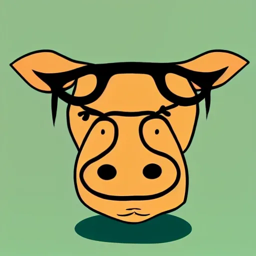 hippie smily cow with round glasses, 70's style, Cartoon