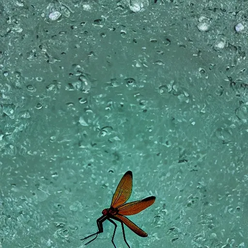  
generates an image where you can see a pit full of water with a one dragonfly close around on top, full hd, high quality