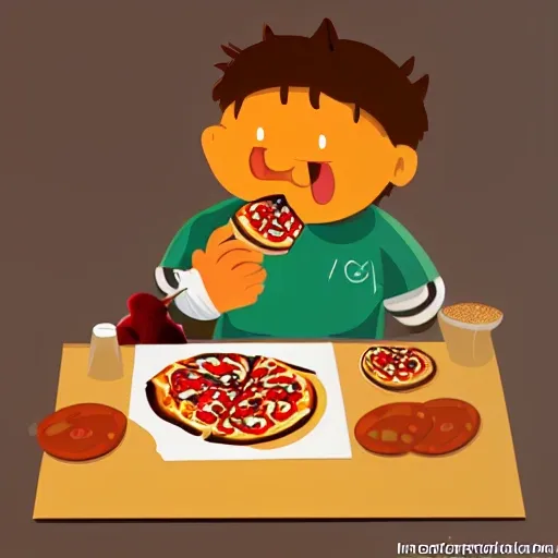 niño comiendo pizza ilustrración para un cuento
, 3D