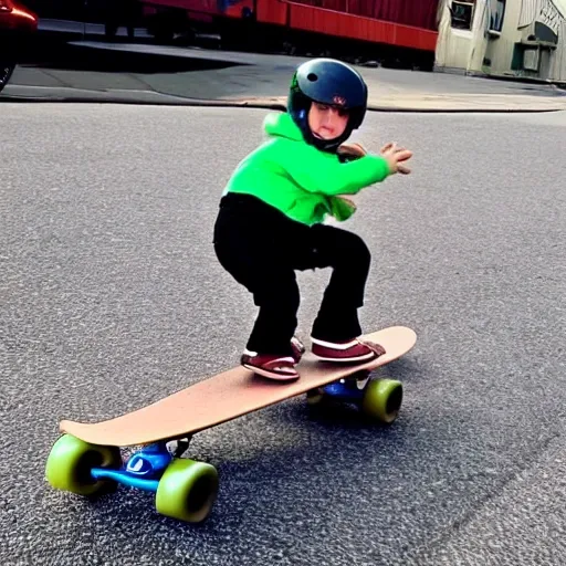 
a midget with three boobs riding a skateboard

, 3D