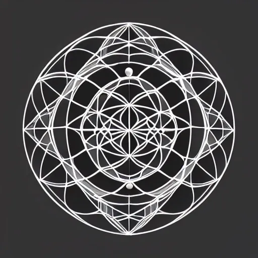 sacred geometry in 3d, realistic with dark gray background and