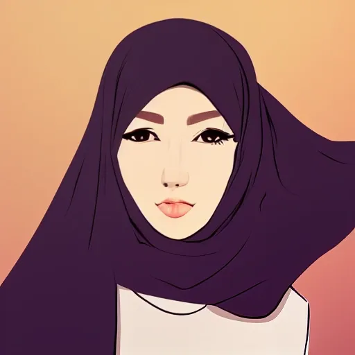 Lady's hijab, head down, long shot,  style, high detailed, high quality, sweet 3D, minimal
