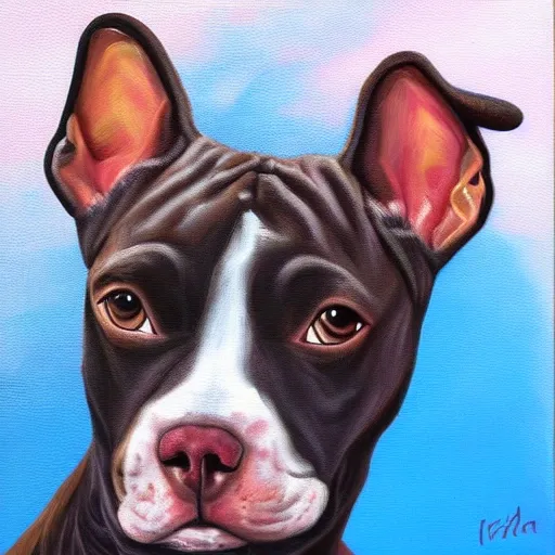 Pitbull head, Oil Painting