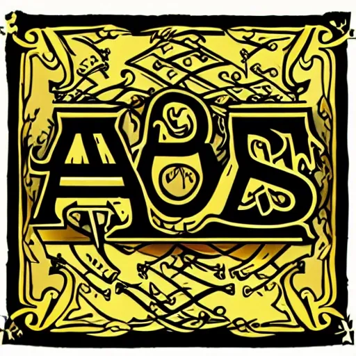 logo of the word "antho" with elegant text and decorated with golden skulls and orchestra instruments, Cartoon