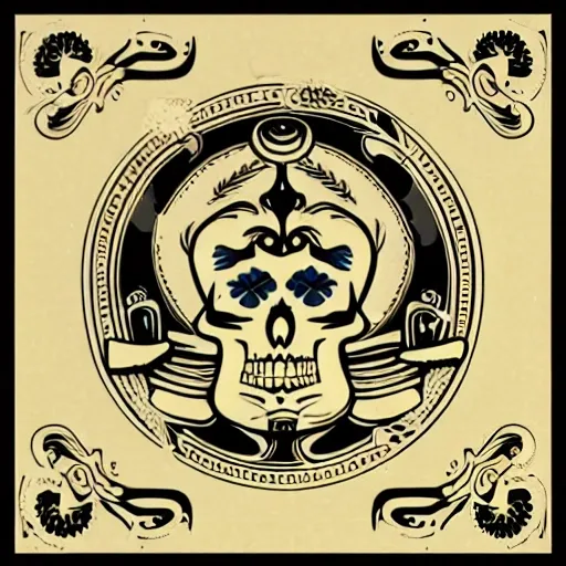 logo of the central word "Toanpa" with elegant typography and decorated with orchestra instruments and skulls