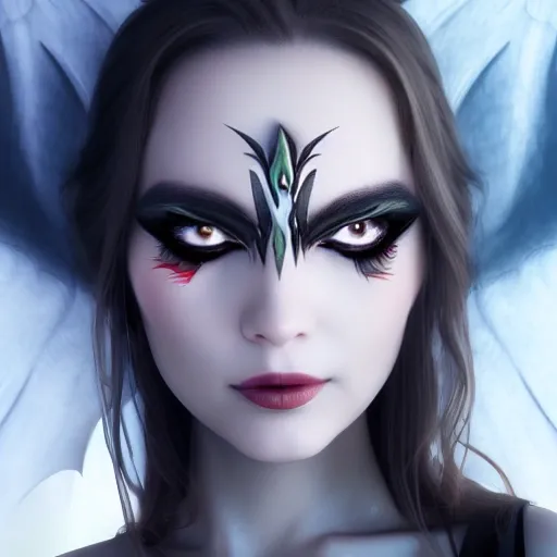 A beautiful girl with evil horn and dragon wings 8k hd
