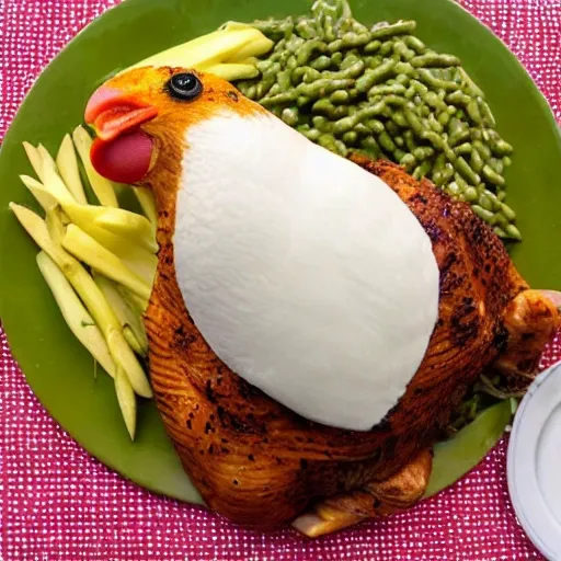 El pollo 
está listo para comer. Está delicioso