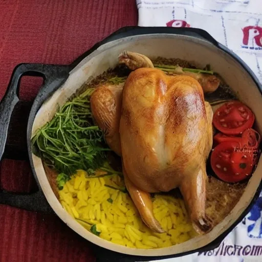 El pollo está listo para comer. Trae el maíz