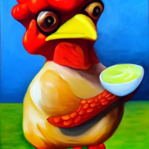 El pollo Pepe está listo para comer. Está delicioso, Oil Painting