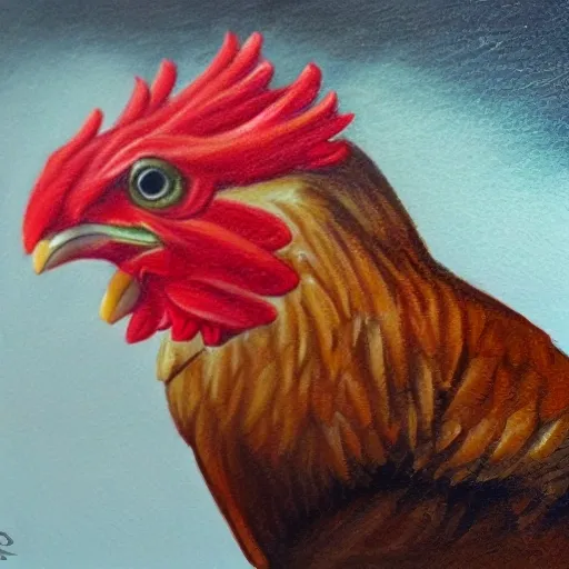 El pollo Pepe está listo para comer. Está delicioso, Oil Painting, Pencil Sketch