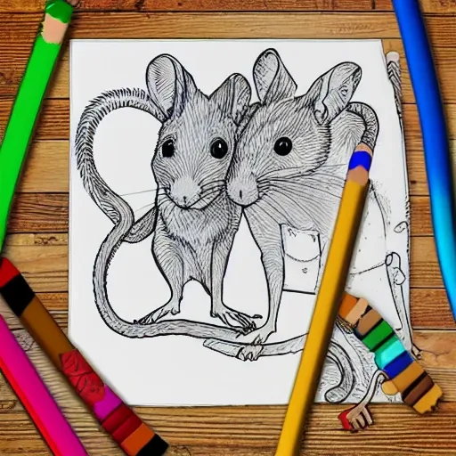 coloring book page, two rats