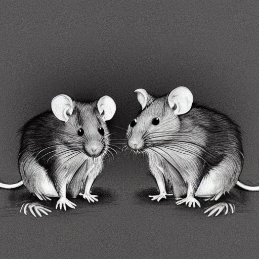 two rats sketch, black and white