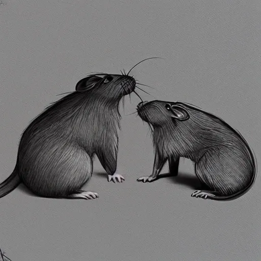 two rats by disney concept artists, blunt borders, black and white