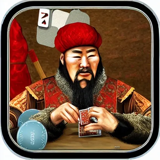 Genghis Khan playing poker, 3D