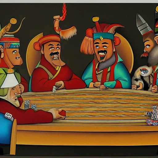 Genghis Khan playing poker, Cartoon