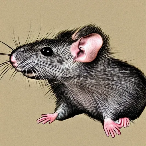 RATS, Group of Four Rats, Pencil Drawing, Rodents, Animals