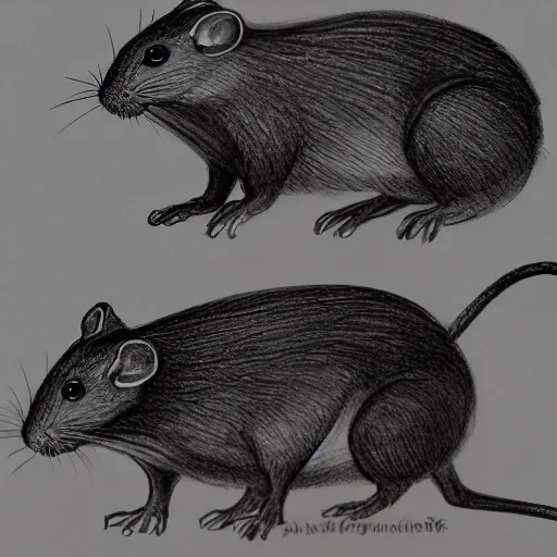 detailed sketch, a prototype concept design of two rats, blade runner style,