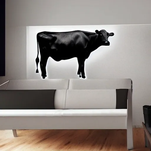 generate a realistic design of a cow sitting in a dark movie theater
