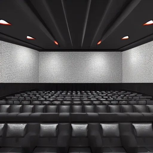 generate a realistic design of a cow sitting in a dark movie theater
