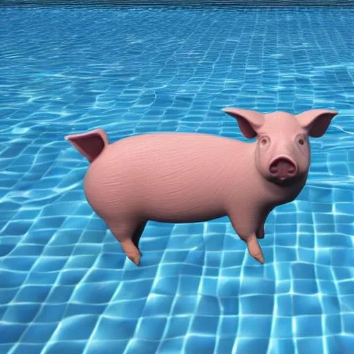 Pigs swimming on a pool, 3D