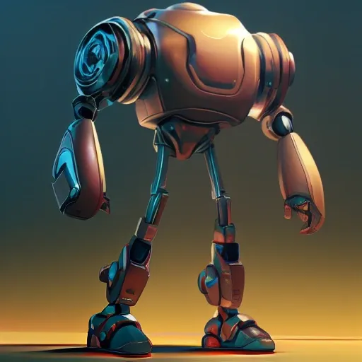 arcane style, small spherical male robot, no torso, small legs ...